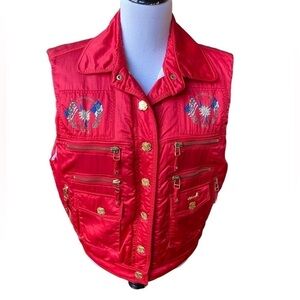 Vintage Lily Farouche Ski Power Red Vest w/Ornate Gold Buttons and Stars Size 1